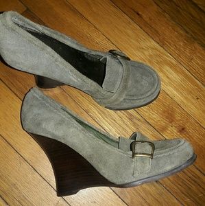 Suede Green Baker Wedge Shoes